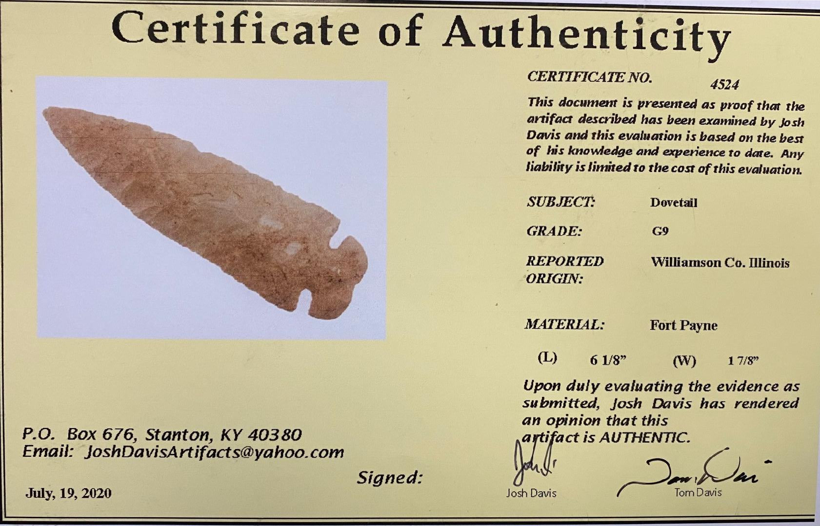 Artifact Authentication – Davis Artifacts