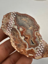 Load image into Gallery viewer, Kentucky Agate maroon, grey, white brown banded polished half specimen
